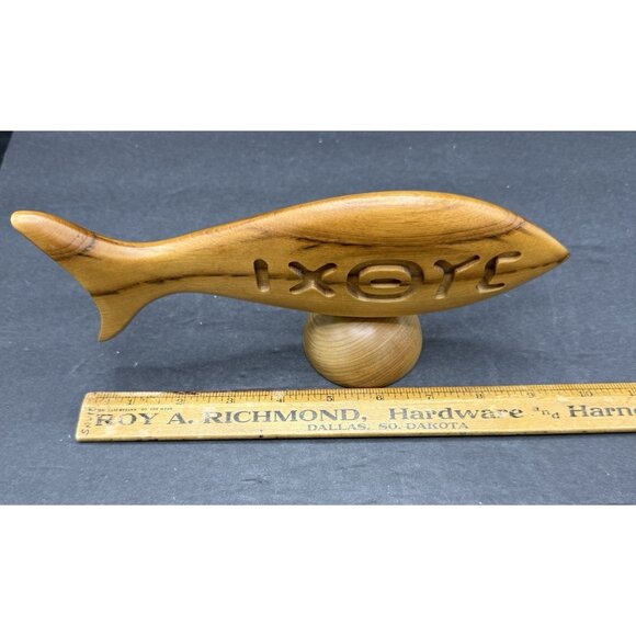 Oregon Myrtle Wood Christian Fish Greek IXOYE Sculpture Table Shelf Decor VTG - Picture 3 of 5